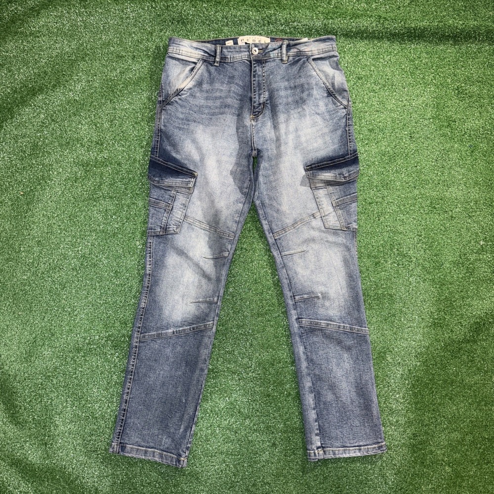 Artful Rebel Men's Cargo Jeans Size 34x30 Utility Denim Cargo Pants Streetwear